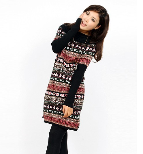Free shipping-2012 autumn and winter fashion all-match vintage jacquard thickening medium-long sweater dress