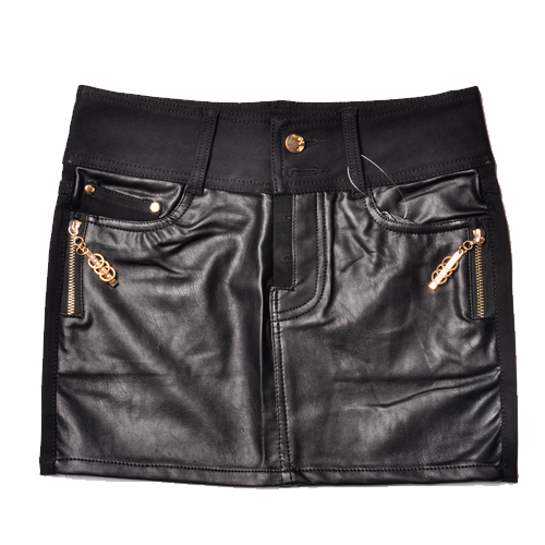 Free Shipping 2012 autumn and winter fashion PU patchwork short skirt slim leather skirt all-match black short skirt