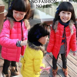 free shipping 2012 autumn and winter female child candy color fur collar outerwear cotton top children's clothing