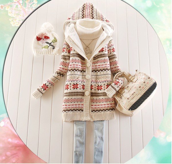 Free Shipping 2012 autumn and winter female medium-long thickening sweater outerwear with a hood sweater cardigan