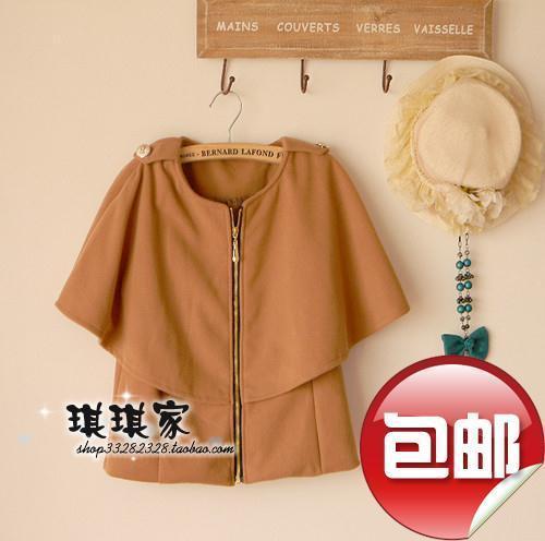 Free shipping 2012 autumn and winter female zipper cape cloak overcoat wool woolen outerwear trench