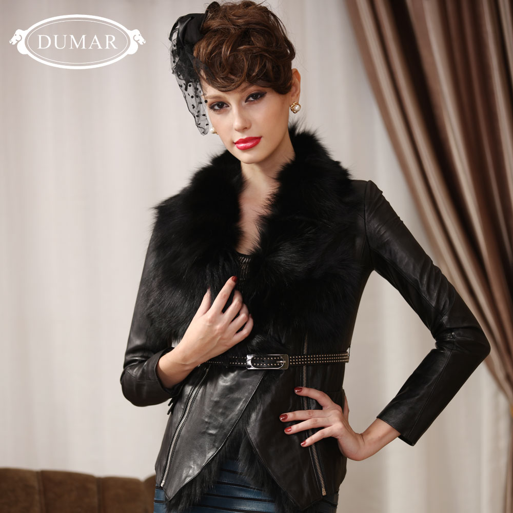 free shipping 2012 autumn and winter leather clothing sheepskin fox fur slim female short design leather coat pc0585