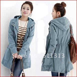 FREE SHIPPING 2012  Autumn and Winter long outerwear slim thicken cotton hooded trench coats