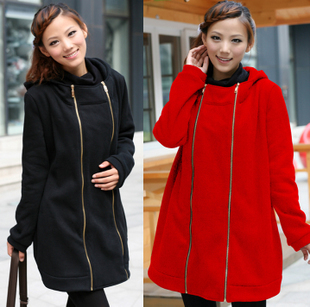Free shipping 2012 autumn and winter maternity outerwear fashion hooded double zipper long-sleeve coat maternity clothing