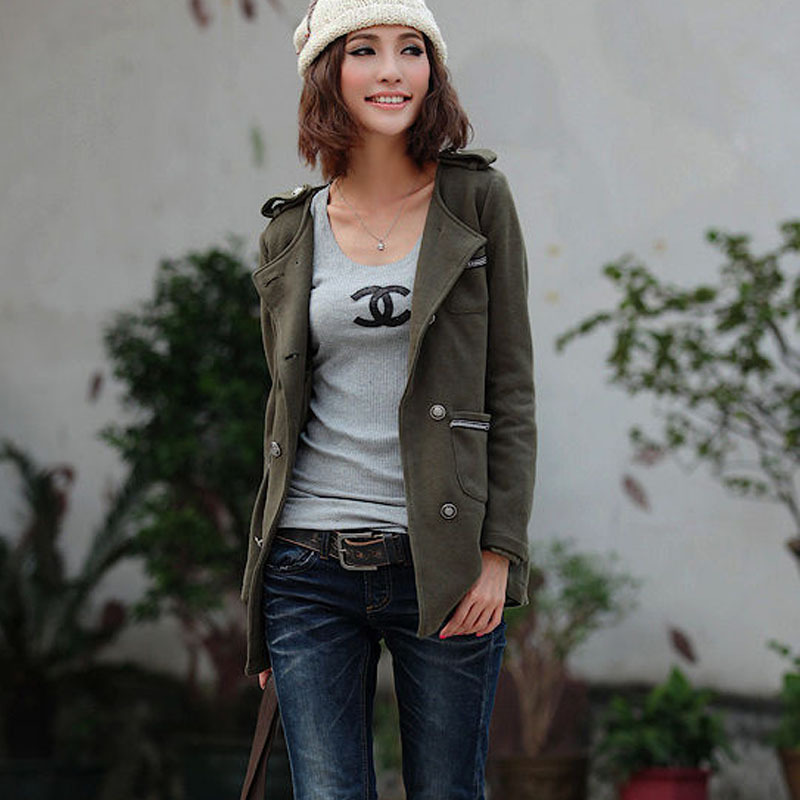 Free Shipping 2012 autumn and winter military wind slim medium-long epaulette cardigan trench outerwear female