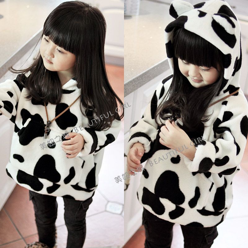 FREE SHIPPING 2012 autumn and winter milk cow pattern double faced fleece batwing sleeve loose with a hood sweatshirt