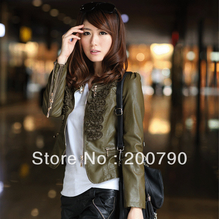 Free shipping 2012 autumn and winter new arrival PU outerwear short design slim women's leather clothing(size:S,M,L,XL)