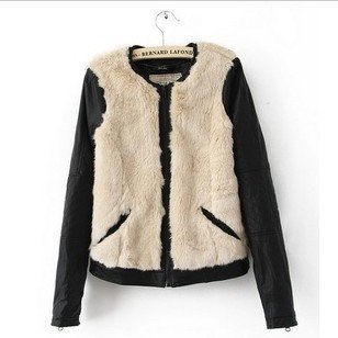 Free shipping   2012 autumn and winter new fur stitching tooling round neck jacket   b070 of
