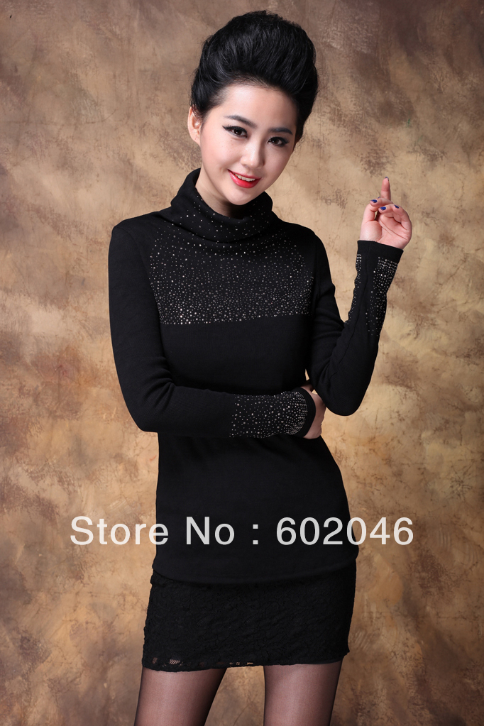 FREE SHIPPING 2012 AUTUMN AND WINTER NEW KOREAN THICK HIGH COLLAR WOMEN SWEATER BEADED WILD HIGH COLLAR BOTTOMING SHIRT
