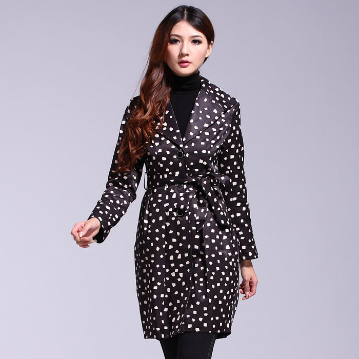 Free shipping 2012 autumn and winter noble elegant polka dot print slim trench outerwear