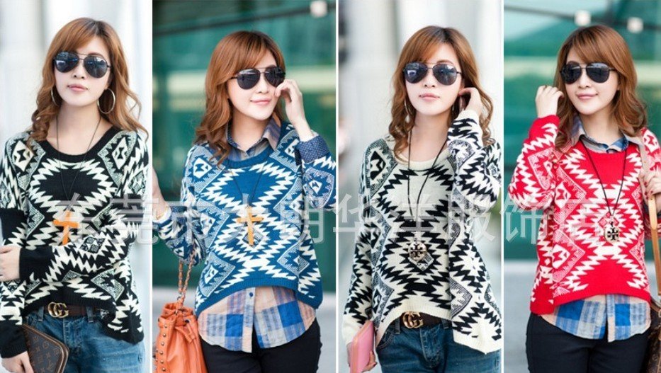 Free shipping 2012 autumn and winter of the latest European retro pop style of geometric patterns, pullover