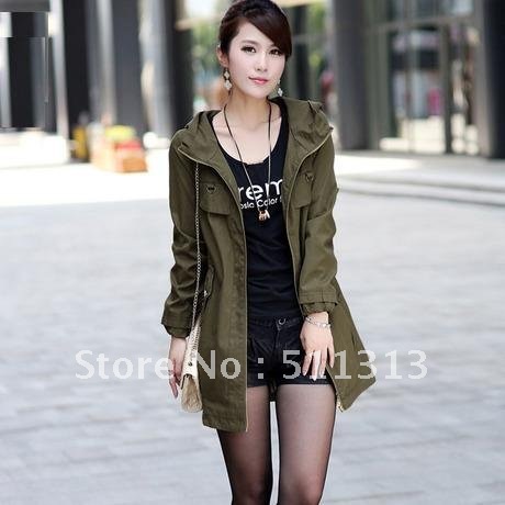 FREE SHIPPING 2012 Autumn and Winter OL slim big size hooded outerwear medium-long 100% cotton overcoat trench