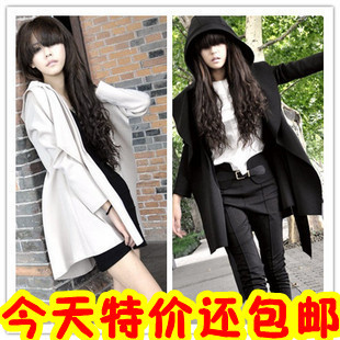 free shipping 2012 autumn and winter plus size slim Women trench outerwear with a hood women's medium-long trench autumn