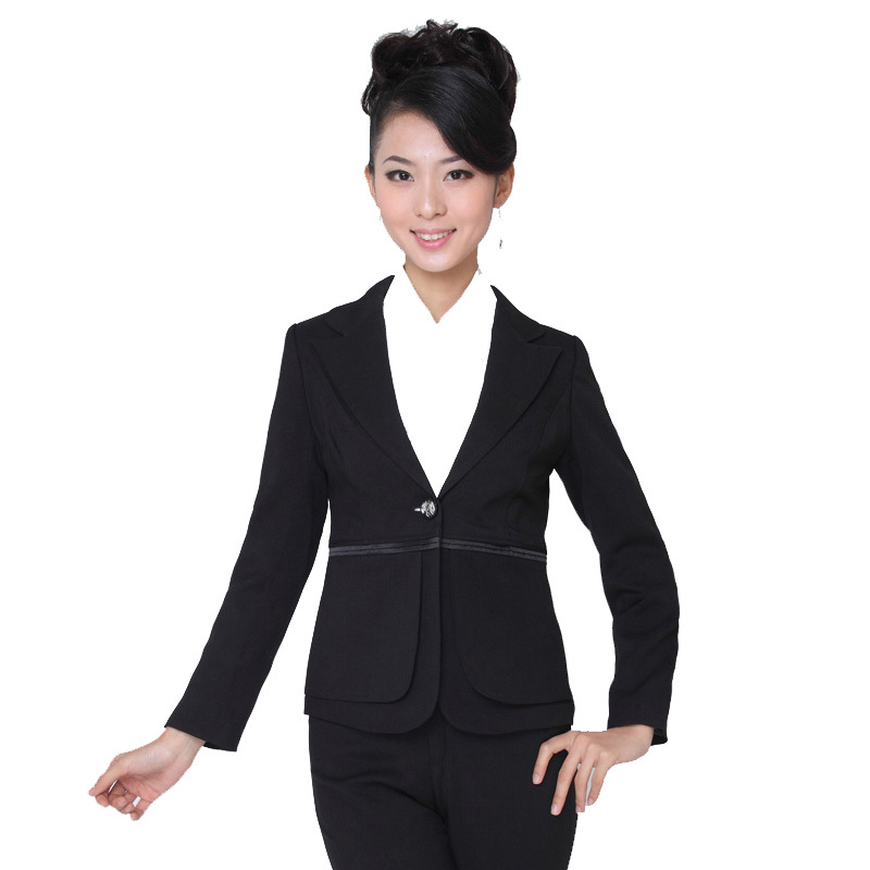 Free shipping 2012 autumn and winter slim fashion buckle suit set work wear women formal female set white collar