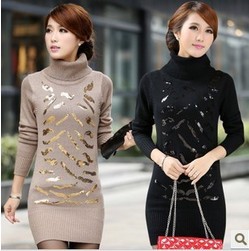 Free Shipping 2012 autumn and winter sweater women's medium-long turtleneck thickening sweater long-sleeve basic shirt outerwear