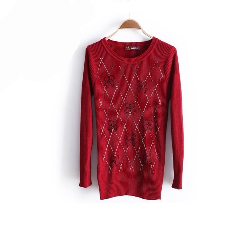 free shipping 2012 autumn and winter thin pullover beading decoration o-neck long-sleeve slim sweater female wx324