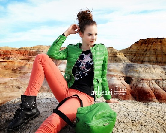 Free Shipping 2012 Autumn and Winter Thin Stand Collar Short Motorcycle Slim Design Women's Down Coat Wadded Jacket Outerwear