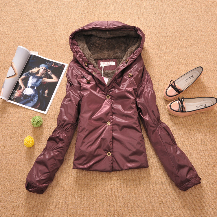 free shipping 2012 autumn and winter wadded jacket female short design thickening berber fleece with a hood cotton-padded jacket