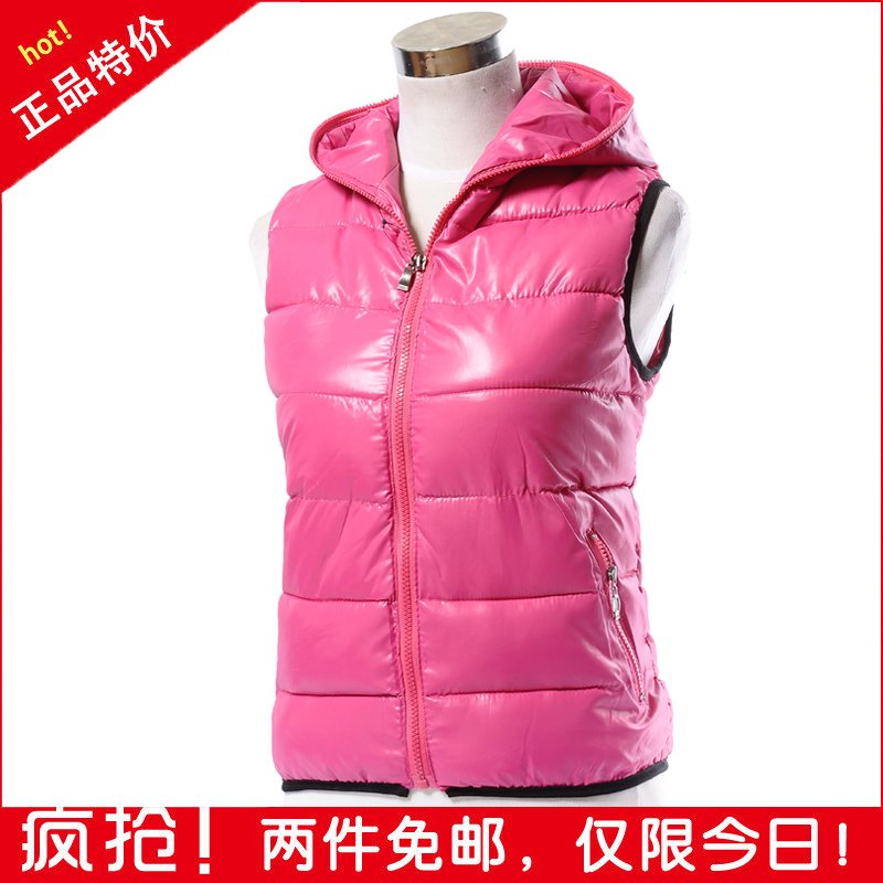 Free shipping 2012 autumn and winter women cotton vest bright with a hood down cotton vest cotton vest thermal vest