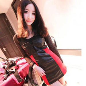 free shipping 2012 autumn and winter women fashion sexy leather yarn slinky one-piece dress basic skirt