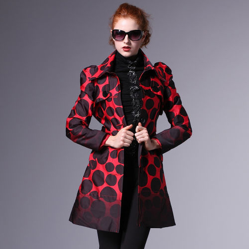 Free shipping 2012 autumn and winter women outerwear fashion big polka dot medium-long trench outerwear