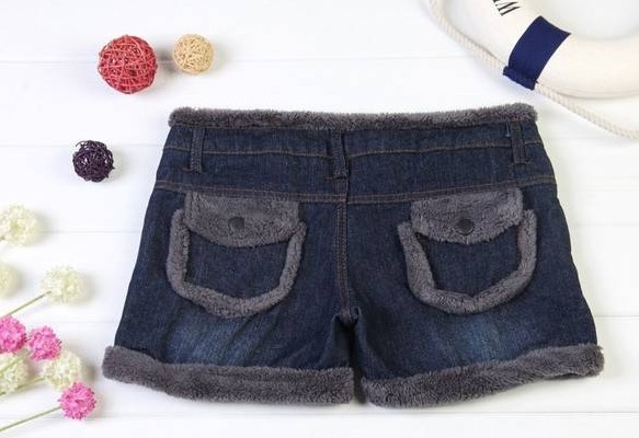 Free shipping 2012 autumn and winter women's woolen boots trousers roll-up hem berber fleece casual denim shorts