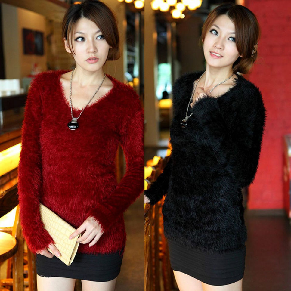 FREE SHIPPING! 2012 autumn and winter women slim V-neck basic shirt women's sweater -HB