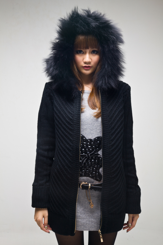 free shipping 2012 autumn and winter women sweater all-match slim zipper with a hood elegant thickening sweater outerwear