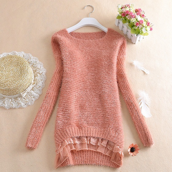 Free Shipping 2012 autumn and winter women the trend of the long-haired lace sweater medium-long sweater one-piece dress female