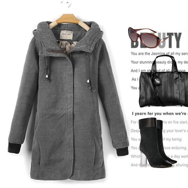 Free Shipping 2012 autumn and winter women women's medium-long slim with a hood woolen trench overcoat thickening outerwear