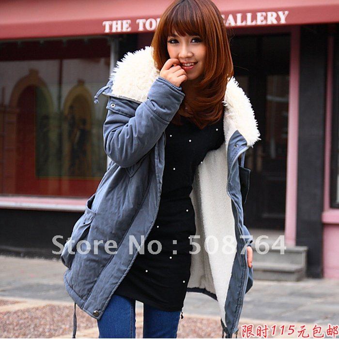 Free shipping 2012 autumn berber fleece wadded jacket long design women's thickening outerwear