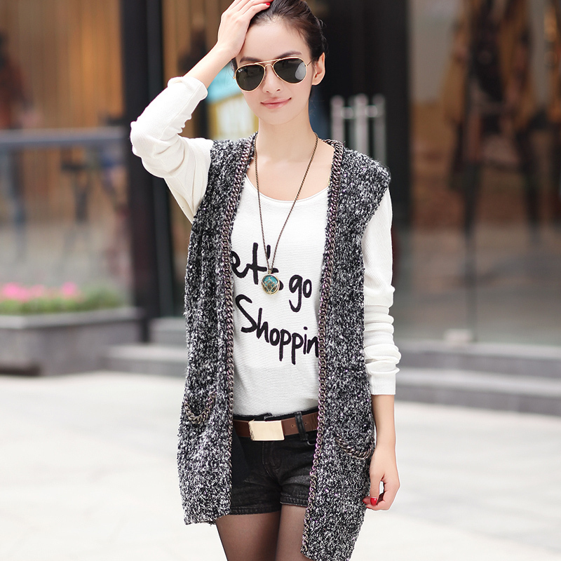 Free Shipping 2012 autumn bling chain decoration sleeveless cardigan sweater vest women outerwear