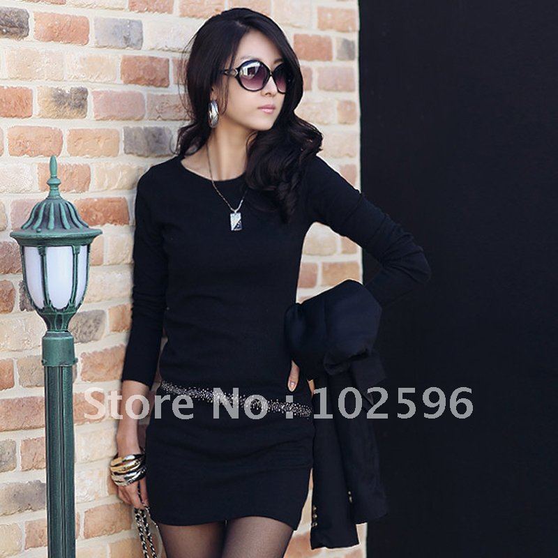 Free Shipping: 2012 autumn casual ladies skirt diamond aesthetic gentlewomen o-neck slim long-sleeve dress    Li12028