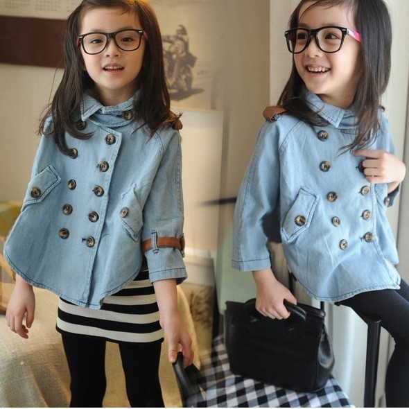 free shipping 2012 autumn children's clothing double breasted denim trench outerwear female child top