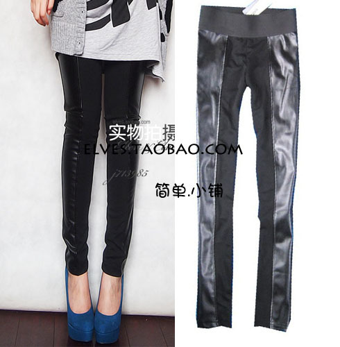 Free shipping 2012 autumn cloth patchwork PU legging faux leather pants skinny pants leather pants female