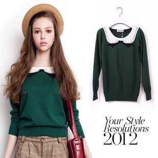 Free shipping-2012 autumn fake peter pan collar ladies' sweaters blue/green/red/yellow 4 colors pullovers Free size-cheap