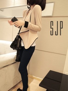 Free shipping ! 2012 autumn fashion all-match long-sleeve pad shoulder width short design short jacket color block small lap