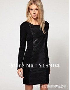 Free shipping,2012 autumn fashion brand women's leather dresses,ladies retro bottoming skirt