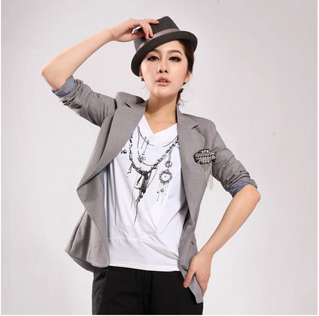 Free shipping 2012 Autumn fashion coats and jackets for women, one button, slim fit, black/dark gray color, size XS, S, M, L