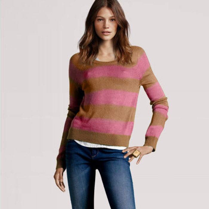 Free shipping, 2012 autumn fashion hm all-match pullover o-neck stripe sweater women's my-035