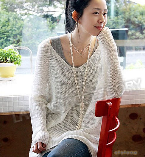Free Shipping 2012 Autumn Fashion V- Neck Long Sleeve Pullovers Loose Knitted Sweater 3pcs/lot