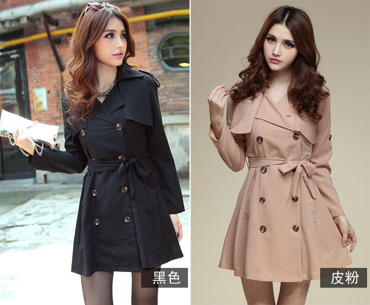 Free shipping 2012 autumn fashion windbreaker women with belt, Black/Pink colors wind coat, size M, L, XL, XXL