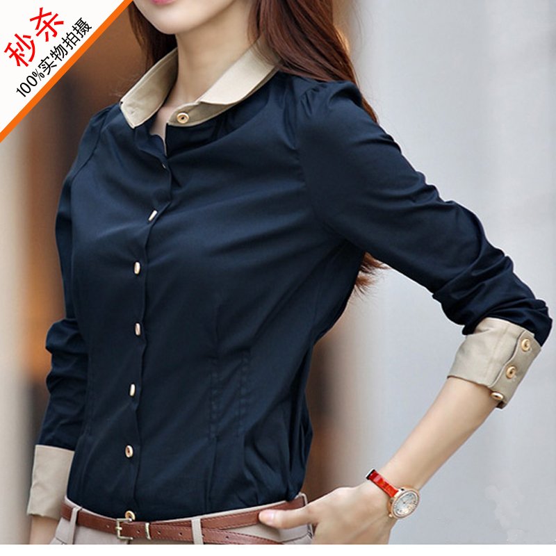 Free shipping 2012 autumn female bow long-sleeve white ol career shirt female blouses