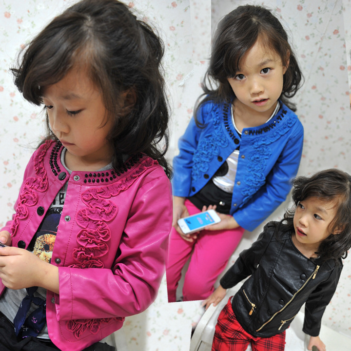 Free shipping 2012 autumn - female child colorful water washed leather clothing outerwear jacket children's clothing child