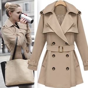 Free shipping 2012 autumn female fashion high quality classic turn-down collar double breasted medium-long elegant slim trench