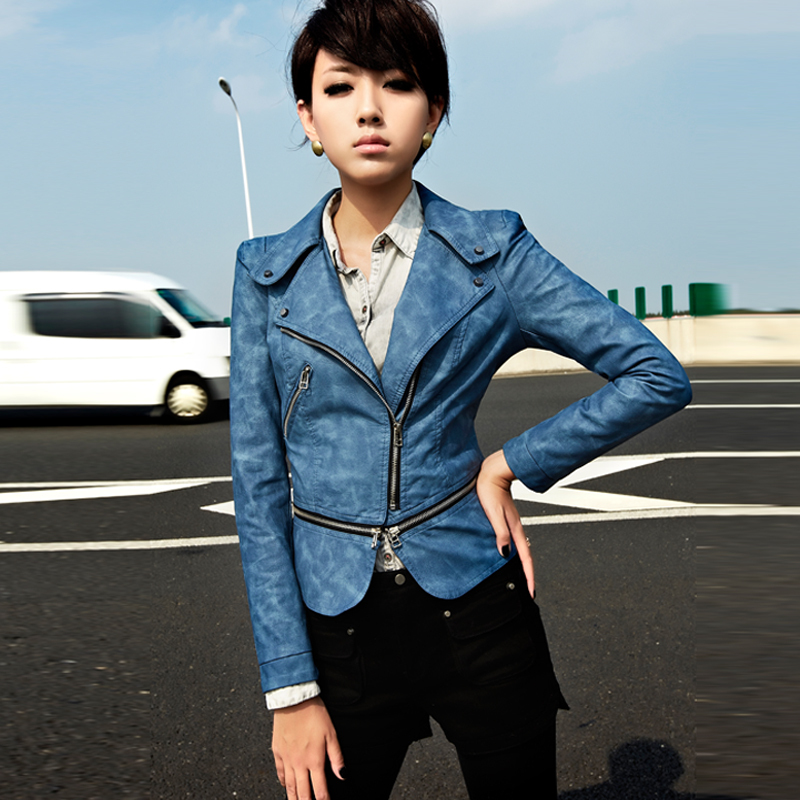 free shipping 2012 autumn female short design slim street small leather clothing outerwear stand collar PU clothing 21g3673