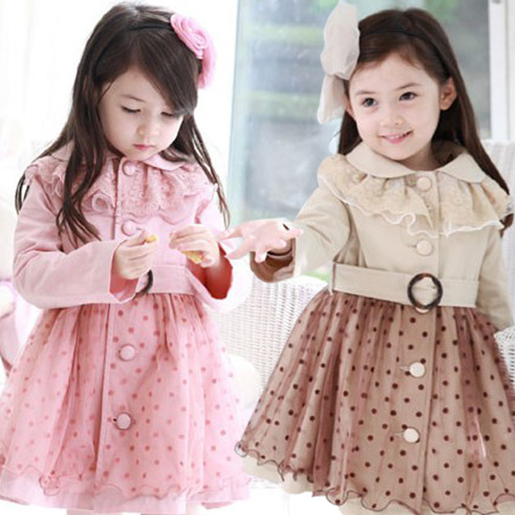 FREE SHIPPING 2012 autumn gentlewomen single breasted lace decoration o-neck long-sleeve trench female child outerwear overcoat