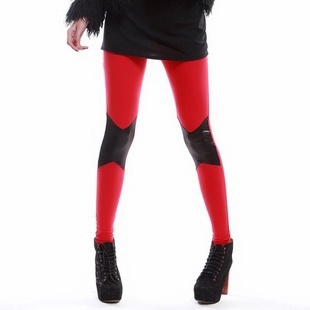 Free Shipping 2012 autumn high waist symmetrical patchwork faux leather basic ankle length trousers legging