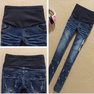 free shipping 2012 Autumn hole in the prop abdomen of pregnant women denim pencil pants