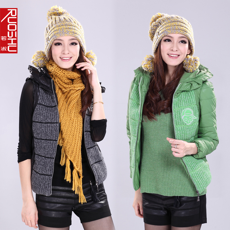 Free Shipping 2012 autumn hooded with a hood skull thick yarn water washed leather vest female